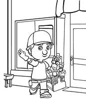 coloriage manny marche dans la rue avec ses outils